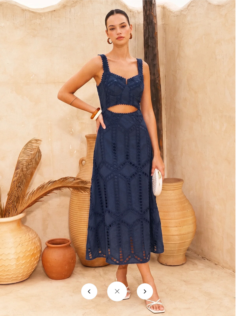 NWT Commense Eyelet Embroidery Cutout Waist Midi Dress Sz XL